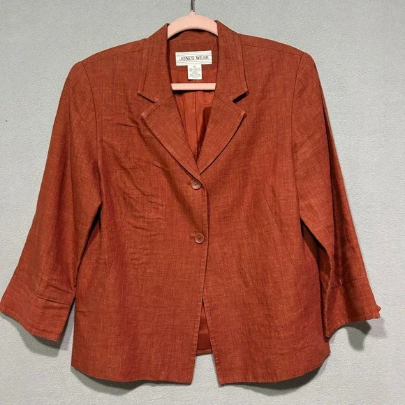 JONES WEAR Womens Linen Blend Blazer Jacket Size 10 Button Front Brick Red - Picture 1 of 6